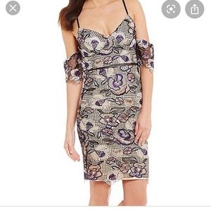Gianni Bini Cream Lace Mini Dress with Purple Floral Embroidery